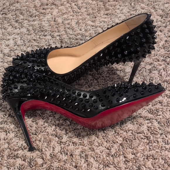 Christian Louboutin Black Spiked Heels with Red Soles - Picture 1 of 5